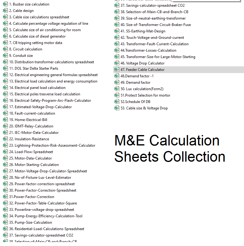 The Ultimate M&E Engineering Calculation Spreadsheets Collection – 53 Excel Files