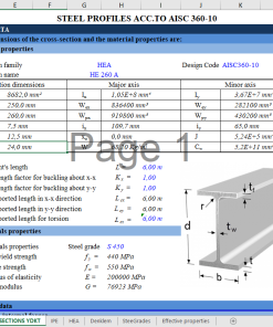 Excel Calculation Sheet Structural Steel Profile Design per AISC 360-10 Specs