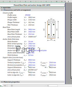 Excel File Structural Steel Pinned Base Plate Design per AISC 360-10