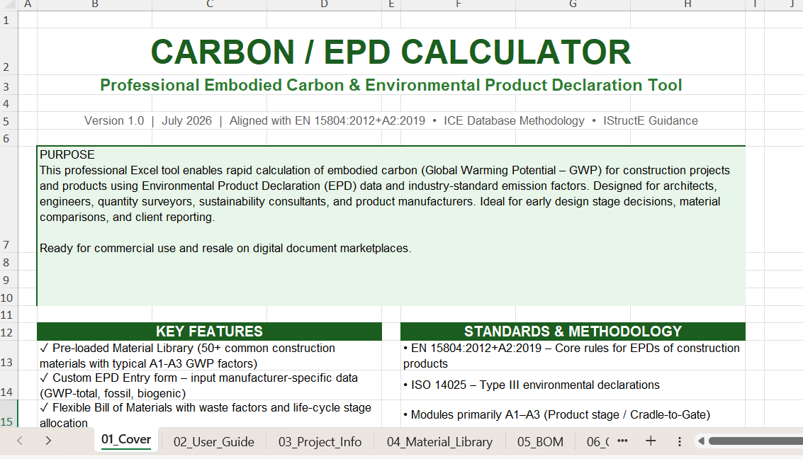 EXCEL SPREADSHEETS CARBON / EPD CALCULATOR
