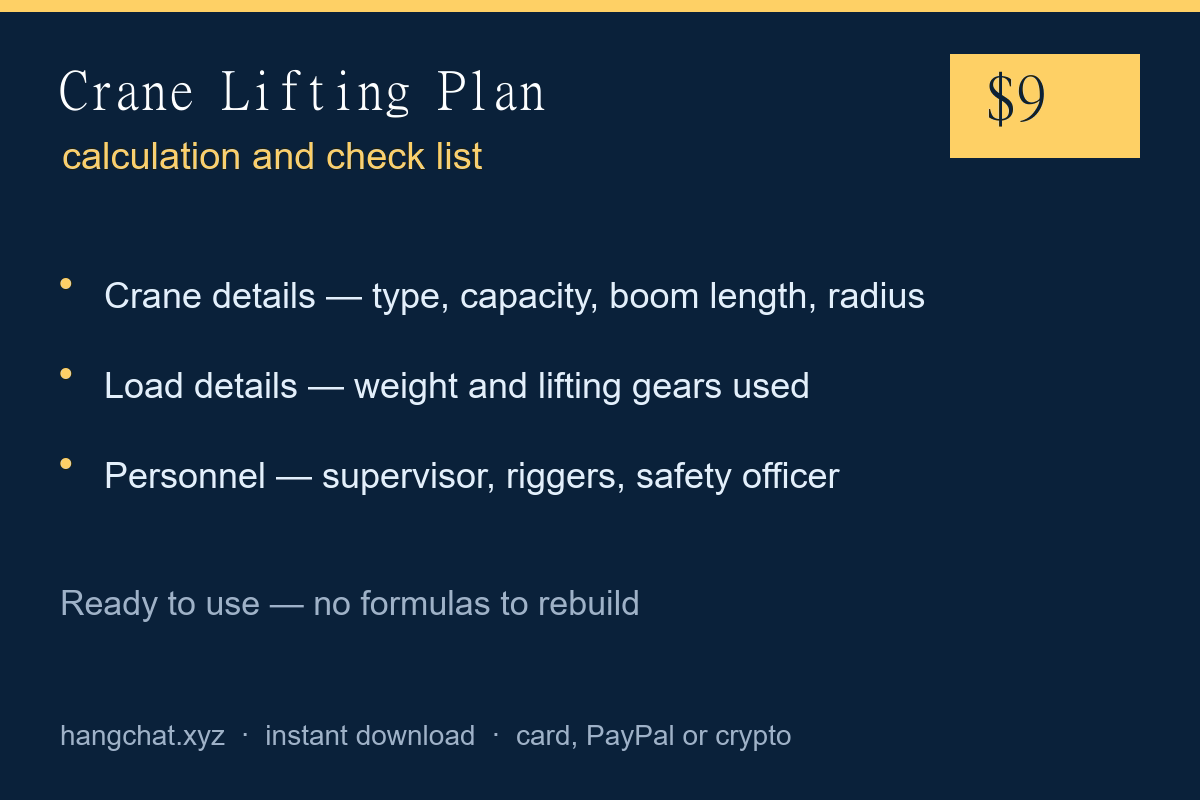 Crane lifting plan calculation and check list — what the sheet covers